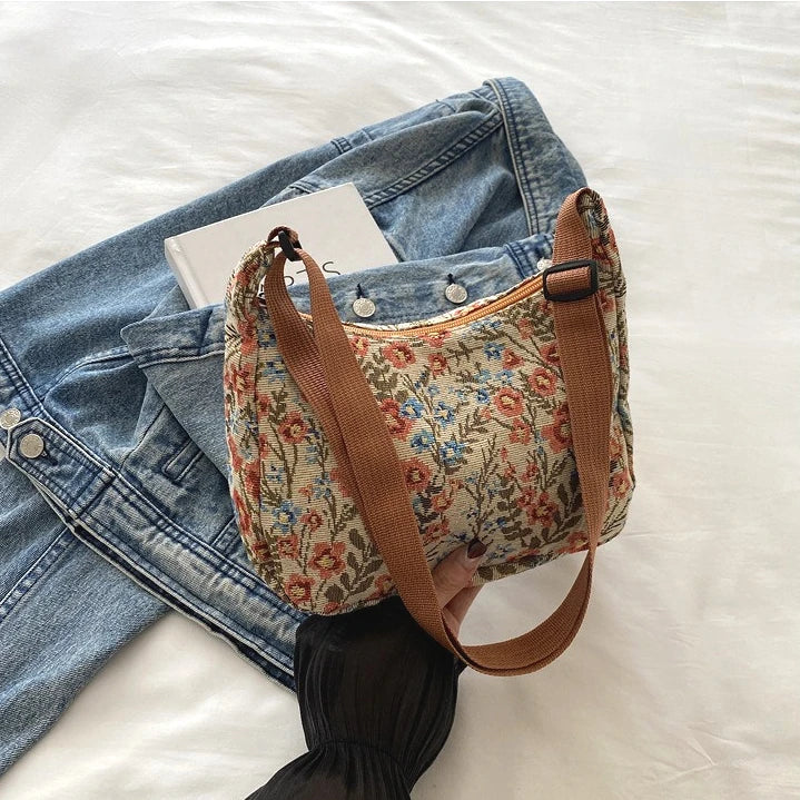 Vintage Literary Prints New Women's Bags Versatile Large Capacity Casual Simple Elegant Shoulder Crossbody Bag for Woman