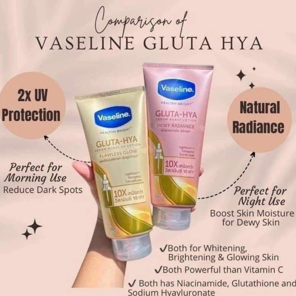 Vaseline Gluta - Hya Dewy Radiance & Flawless Glow Serum Burst UV Face Body Lotion 300ml