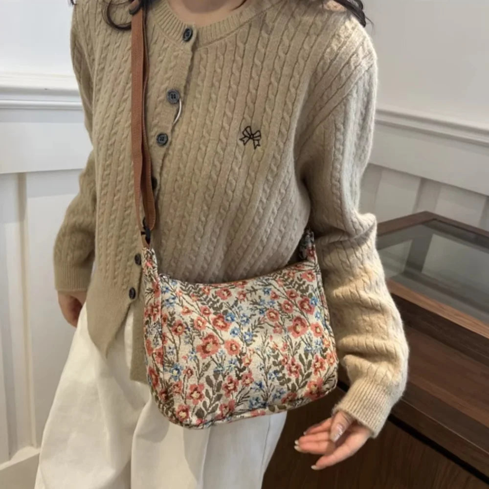 Vintage Literary Prints New Women's Bags Versatile Large Capacity Casual Simple Elegant Shoulder Crossbody Bag for Woman