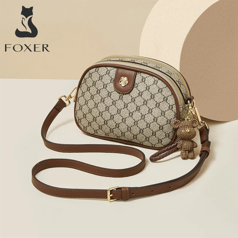 FOXER Women Small Shoulder Bag Fashion Monogram PVC Lady Crossbody Handbag with Adjustable Strap