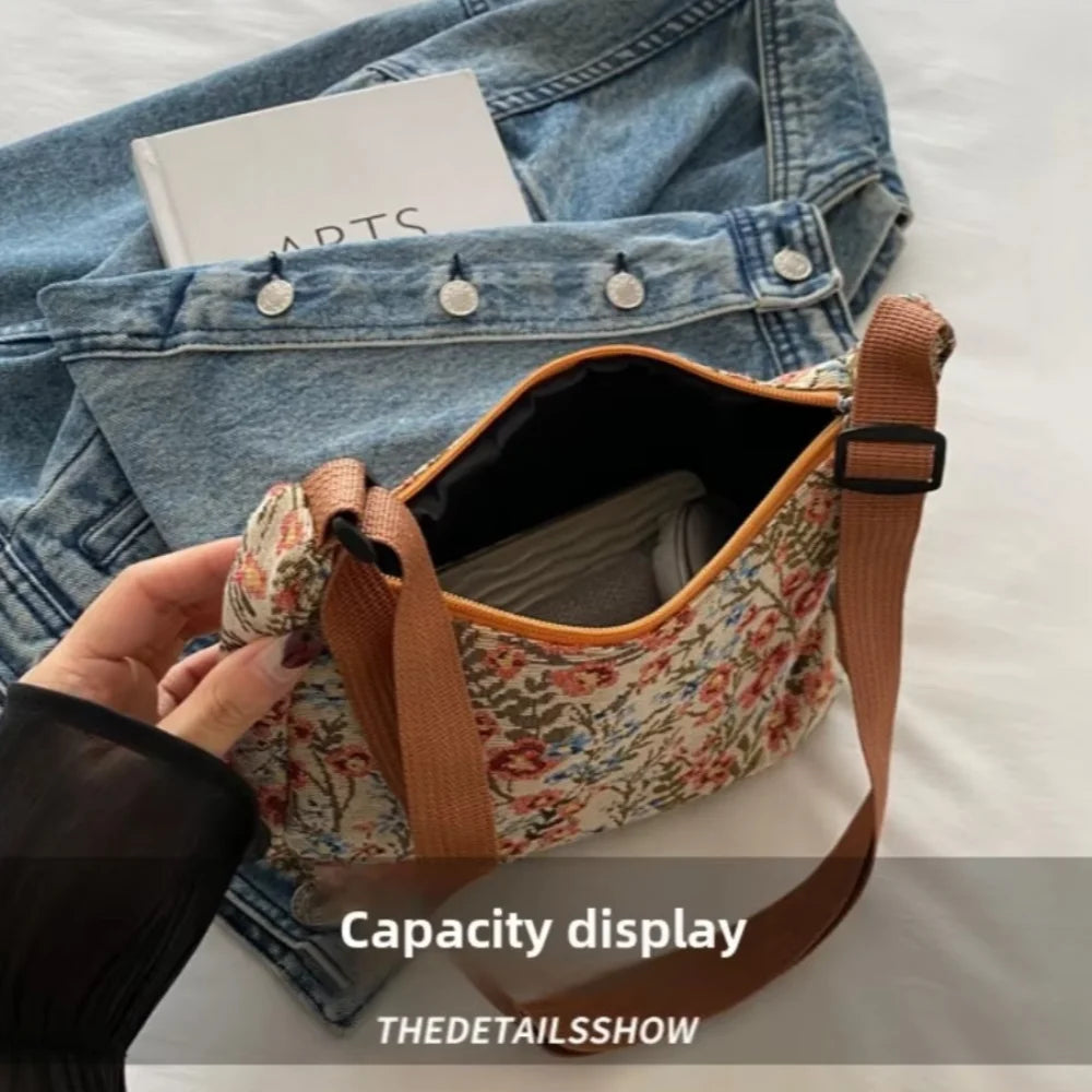 Vintage Literary Prints New Women's Bags Versatile Large Capacity Casual Simple Elegant Shoulder Crossbody Bag for Woman