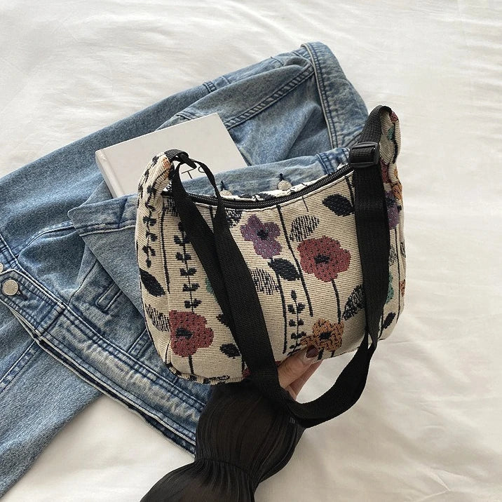 Vintage Literary Prints New Women's Bags Versatile Large Capacity Casual Simple Elegant Shoulder Crossbody Bag for Woman