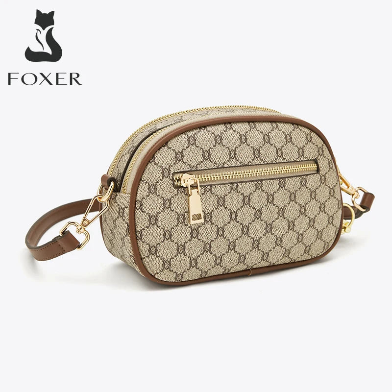FOXER Women Small Shoulder Bag Fashion Monogram PVC Lady Crossbody Handbag with Adjustable Strap