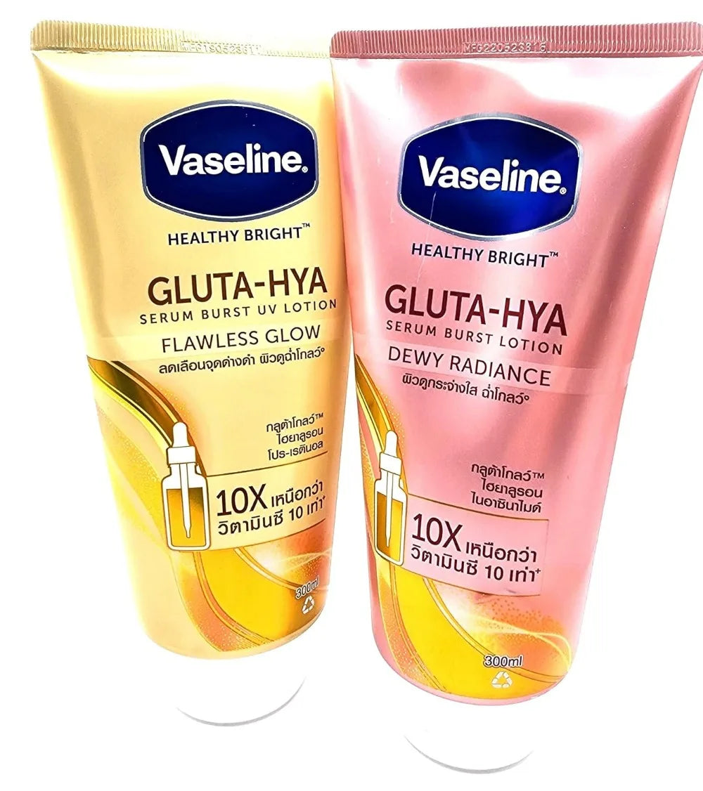 Vaseline Gluta - Hya Dewy Radiance & Flawless Glow Serum Burst UV Face Body Lotion 300ml