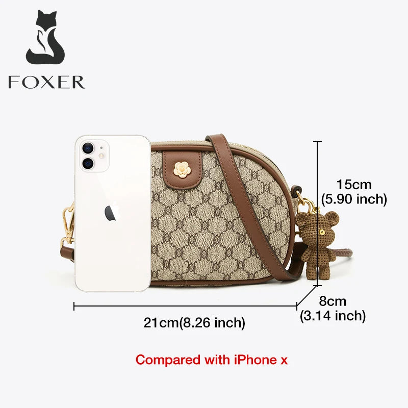 FOXER Women Small Shoulder Bag Fashion Monogram PVC Lady Crossbody Handbag with Adjustable Strap