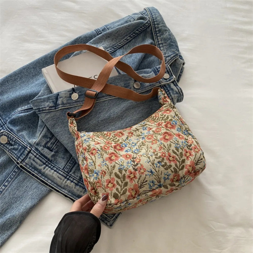 Vintage Literary Prints New Women's Bags Versatile Large Capacity Casual Simple Elegant Shoulder Crossbody Bag for Woman