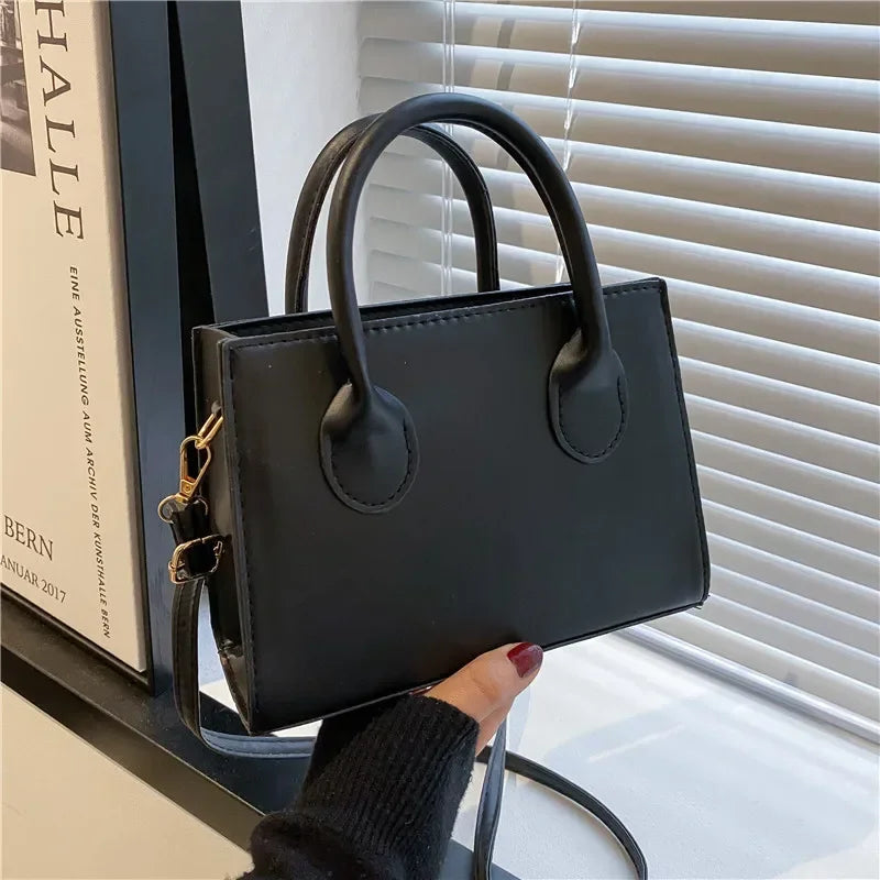 Minimalist Black Small Square Bag All-Match Top Handle Purse Classic Shoulder Bag for Work Women Handbags Crossbody Bags Purse